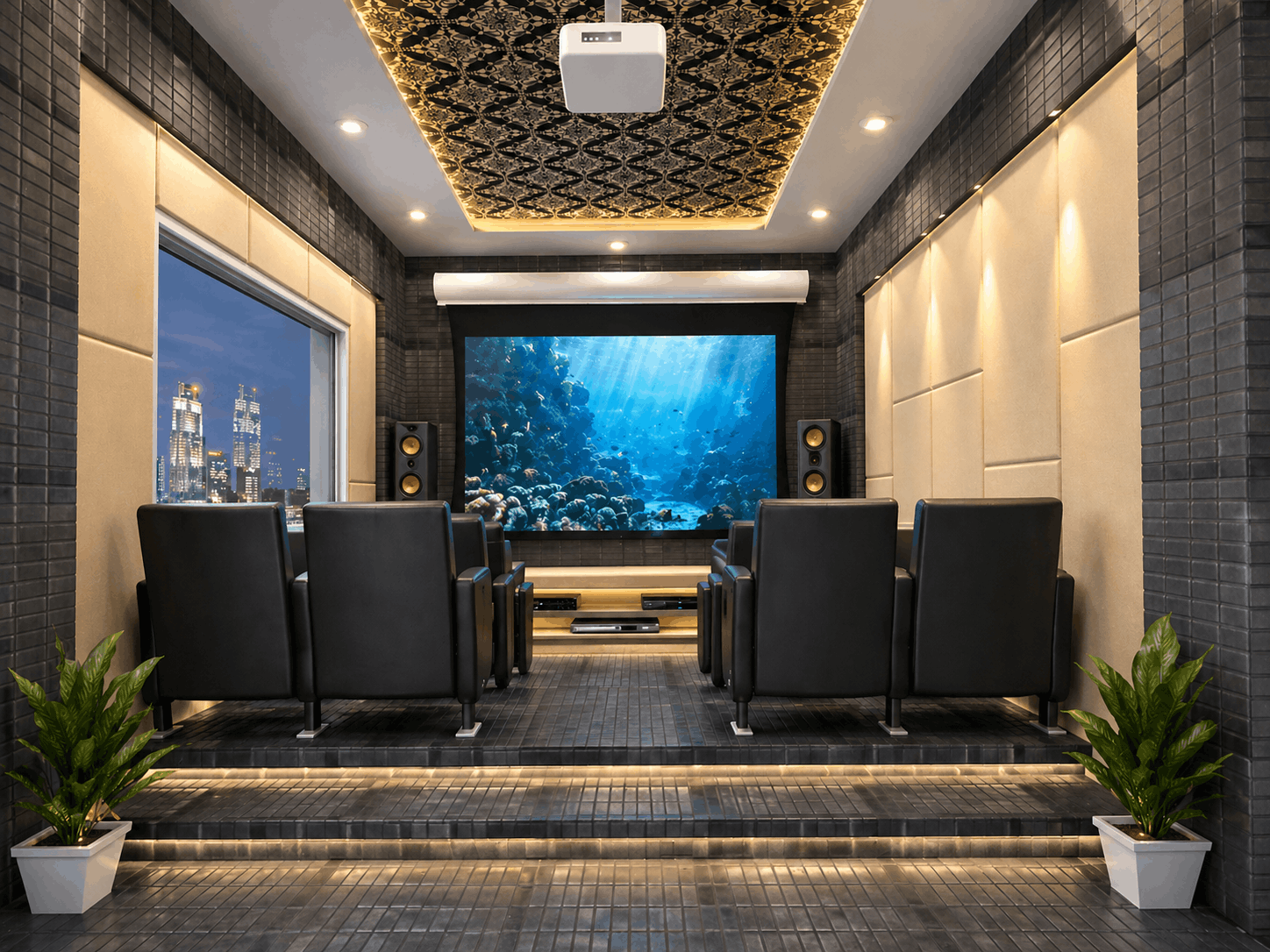 Ambrish Residence home theatre — acoustically treated dedicated cinema room