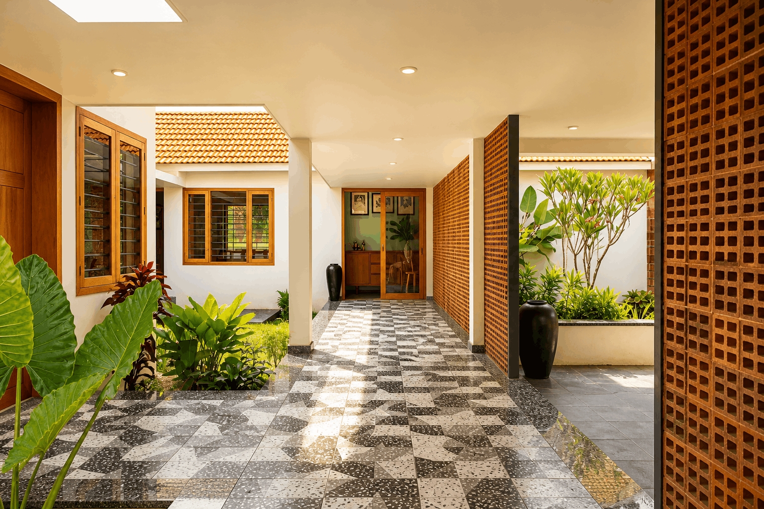 Kishore Farmhouse interior — living space with courtyard view