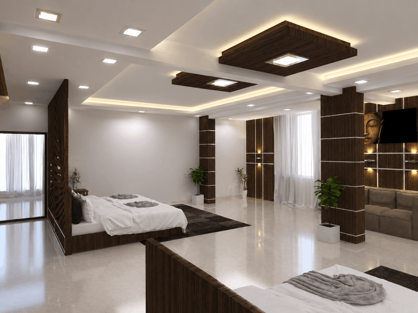 Vinutha Residence bedroom — south-facing with built-in millwork