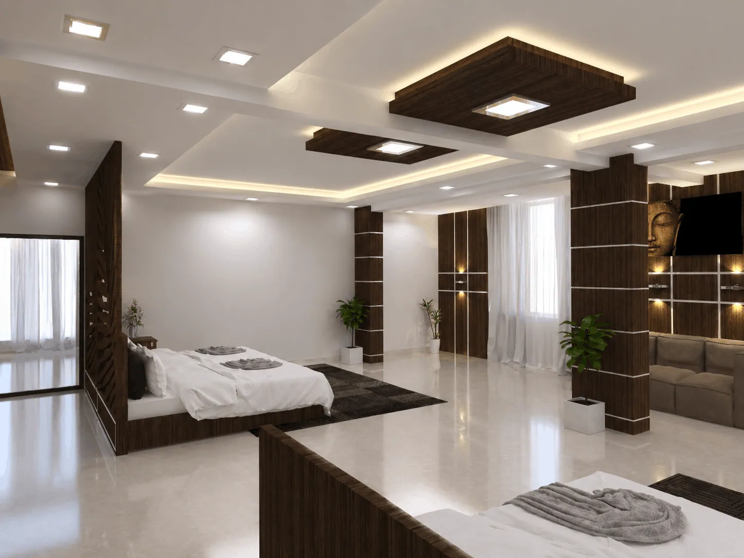 Vinutha Residence bedroom — south-facing with built-in millwork